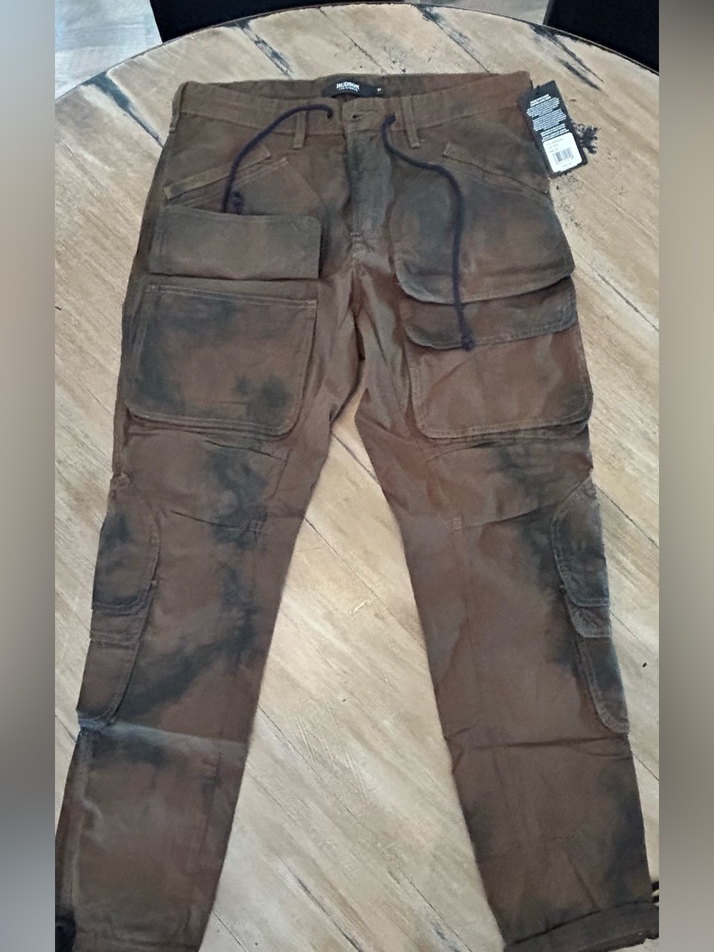 Hudson Jeans Men's Brown Cargo Pants with Dark Wash Accents